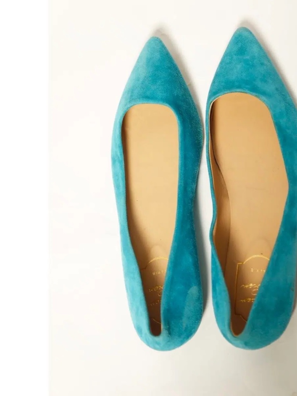 Roger Vivier Paris, Turquoise Suede Ballet Flats, Pointed Toe